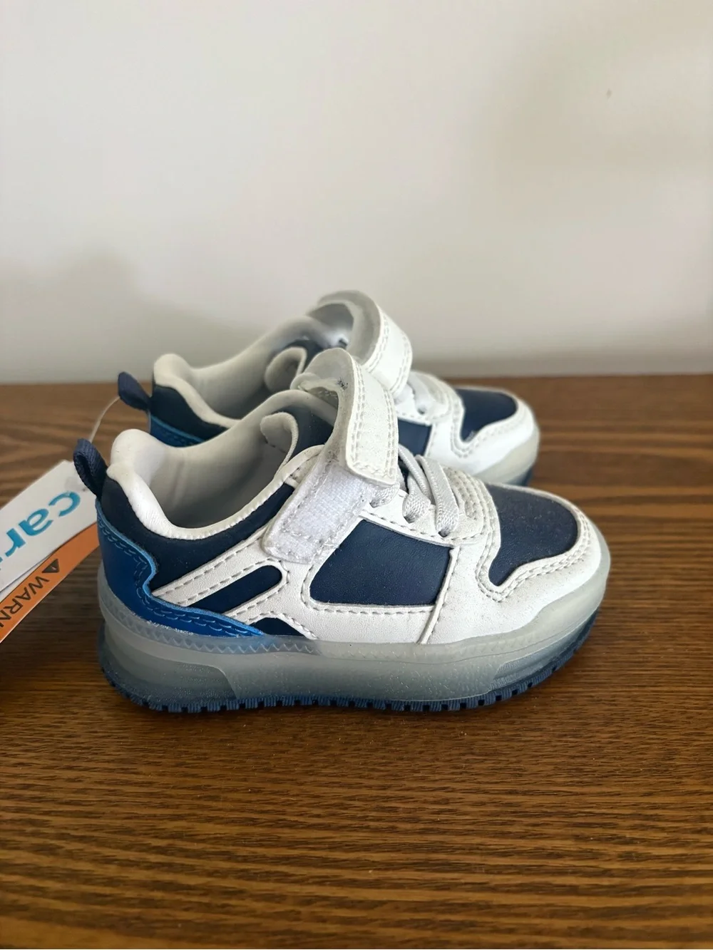 Carter's White and Navy Blue light up toddler Sneakers